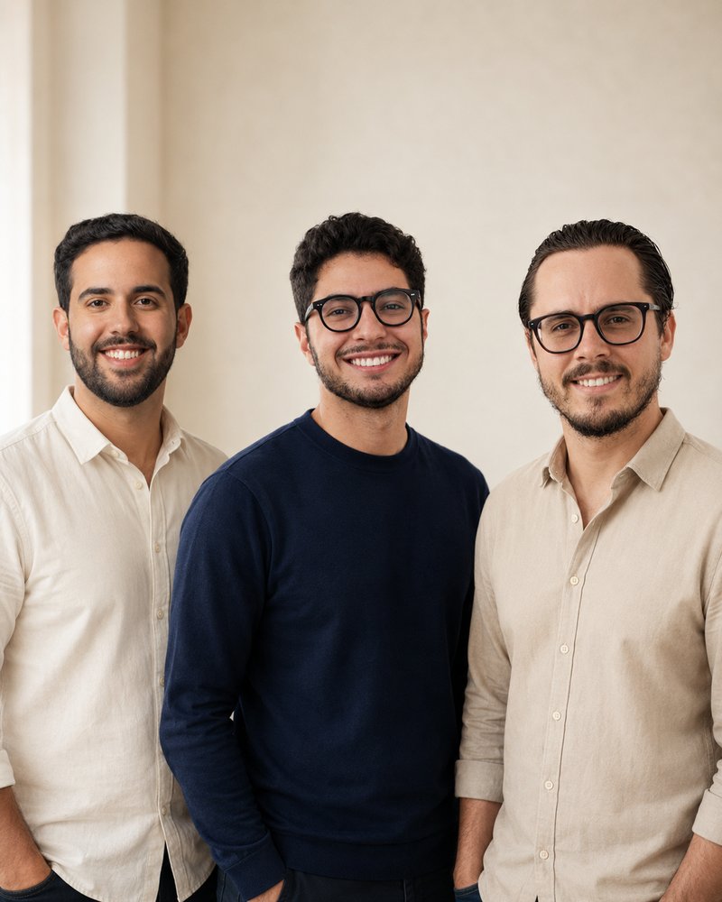 Equipe Spedo Labs · três consultores juntos, em sala com luz natural